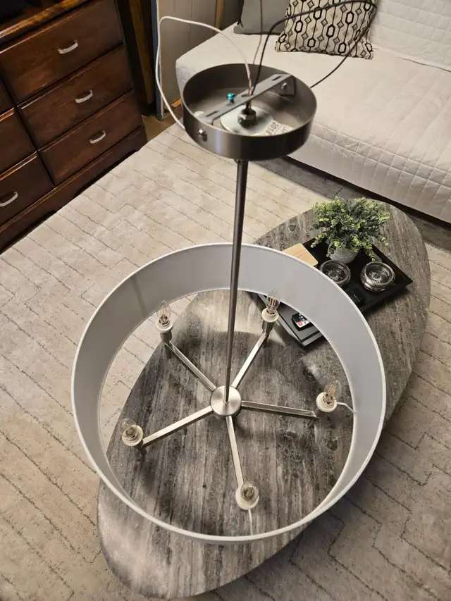 5-Light Dimmable Chandelier with White Drum  Fabric Shade in Indoor Lighting & Fans in Mississauga / Peel Region - Image 5