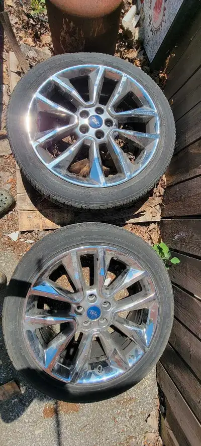 19 inch Ford OEM wheels Chrome Rims and tires 5x114.3 pattern Ford Center Caps included Tires are fr...