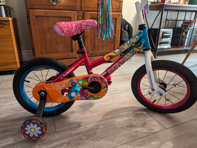 TWO WHEEL CHILDS BIKE WITH TRAINING WHEELS- PINK with DESIGNS in Kids in Sault Ste. Marie - Image 2