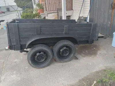 Remorque tandem 4 pneu anti rouille annuel très solide les 4 côtées se retire pour faire une platefo...
