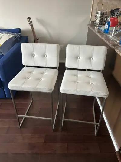 2 White Pleather Bar/Kitchen Stools , View more