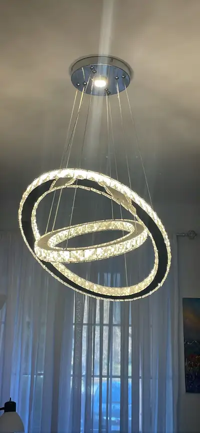 Modern LED crystal chandelier – 3-ring – dimmable – chrome, View more