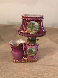Vintage miniature Victorian style Japanese oil lamp 8”tall.