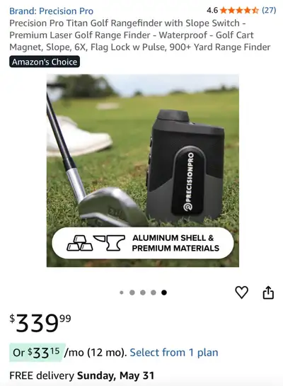 I'm offering a new, open-box Precision Pro Titan golf rangefinder with slope switch. This premium la...