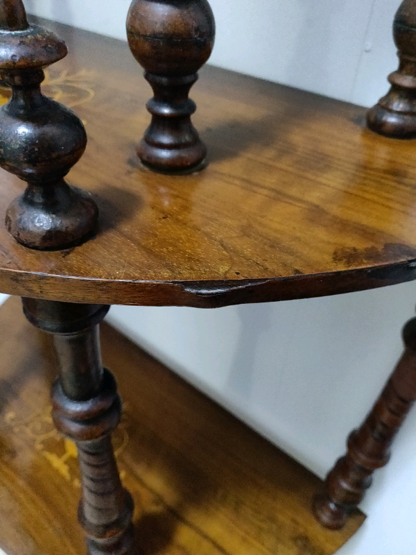 Antique Victorian Whatnot Walnut Shelf Inlaid Figured Wood in Bookcases & Shelving Units in Hamilton - Image 4