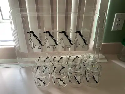 Penguin Glass Set with Tray, View more