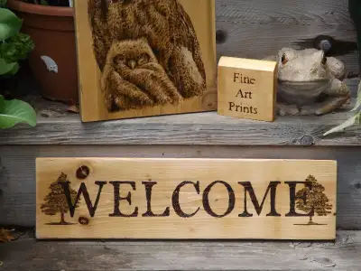 HANDMADE WOODBURNED WELCOME SIGN- GREAT FOR HOME OR COTTAGE, View more