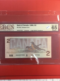 1986 $2 Canada 4-Digit Radar Banknote