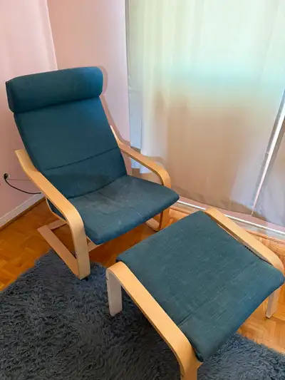 Ikea poang chair and ottoman, View more