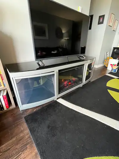 6’ gun metal grey TV cabinet with fireplace insert, View more