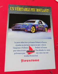 FRENCH 1990 FIRESTONE TIRES AD WITH PORSCHE 944 RACE CAR CLASSIC