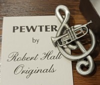 Treble Clef/Trumpet ROBERT HALL ORIGINAL PEWTER JEWELLERY BROOCH