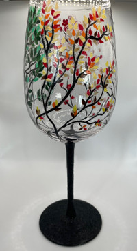 Hand painted wine glass and water bottle with straw