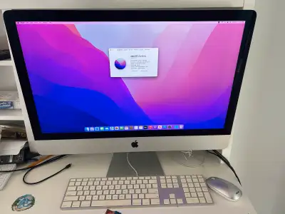 iMac, Retina 5k, 27 inch, memory 24gb, 3.3ghz processor,2T data disk and 121gb flash storage. Works...