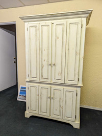 Antique white storage office cabinet with shelves and cupboard