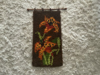 Orange Lilies Latch Hook RUG Wall Hanging - brown orange green