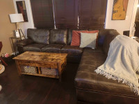 Dark brown leather sectional 