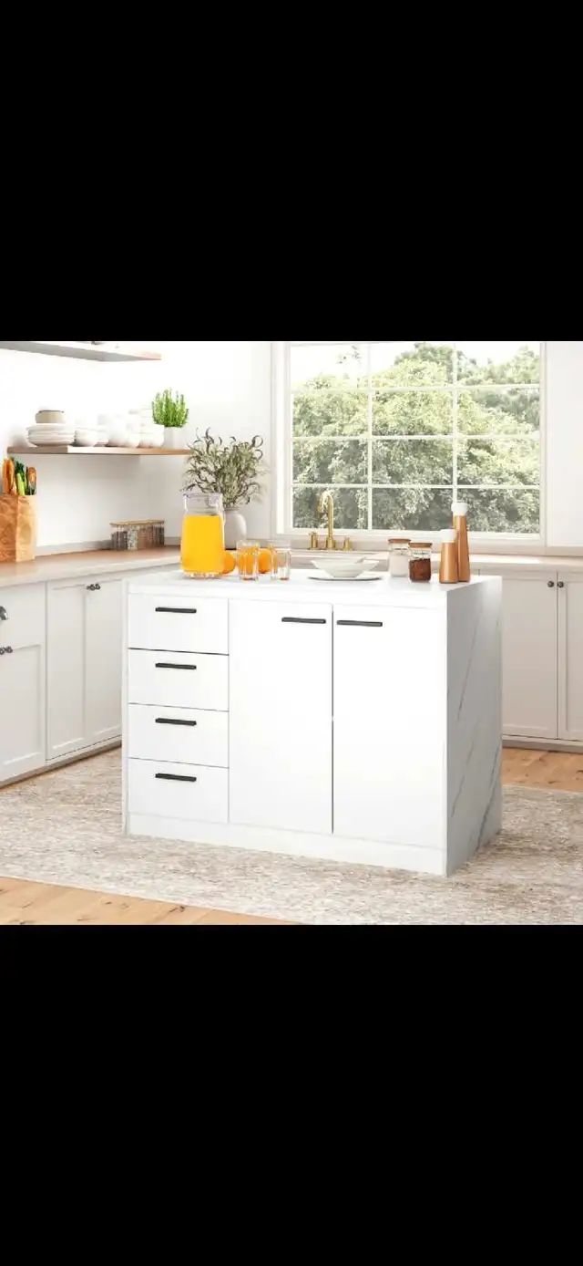 Kitchen Island with Storage Cabinet, 4 Drawers , Adjustable Shel63760519180929120