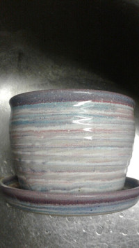 Ceramic Planter Pink and Blue stripes