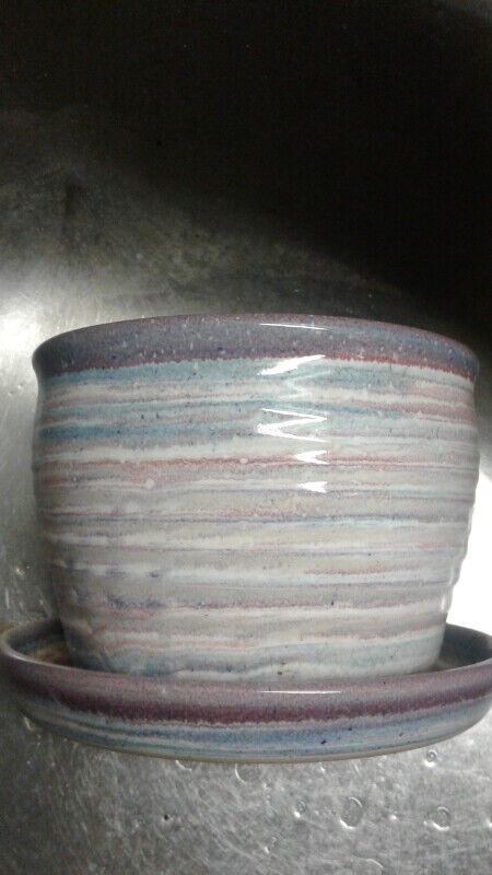 Ceramic Planter Pink and Blue stripes in Plants, Fertilizer & Soil in Abbotsford