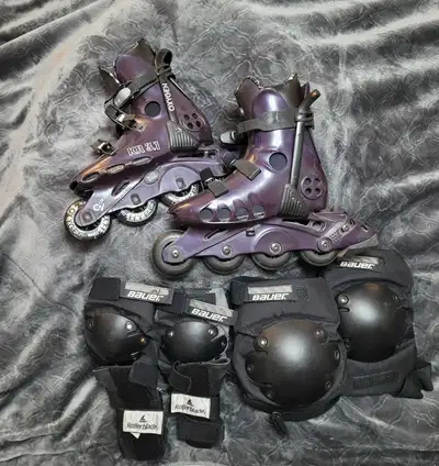 Vintage Roller Blades with Bauer Protective Gear, View more
