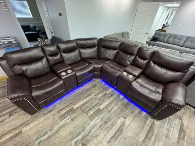New 3 PC Power Recliner Sectional With LED Lights In Huge Sale, View more