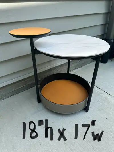 Brand NEW unique round, modern abstract side table perfect for any home. Marble top and faux leather...