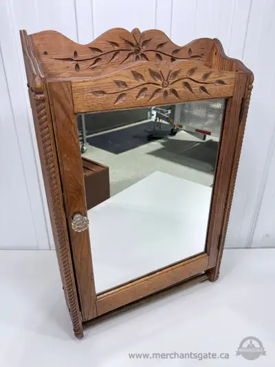 Antique Oak Wall Mount Medicine Cabinet with Mirror, View more