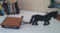 Cast Iron Horse Drawn Wooden Sled, 23 Inches Long