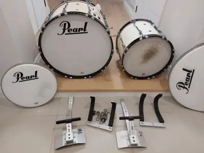 24'' and 18'' Pearl Marching Percussion bass drums with harness, View more