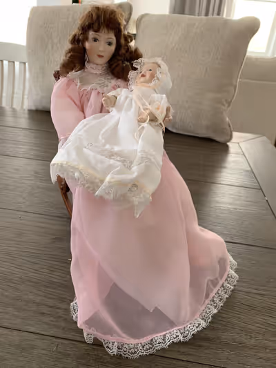 Lullaby. Memories of Motherhood collection 16” sitting doll. 6.5” baby in arms Excellent condition I...