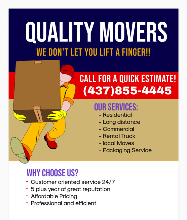$35/hr ⭐ Quality Movers ⭐️437-855-4445 Last Minute ok! in Moving & Storage in Toronto (GTA)
