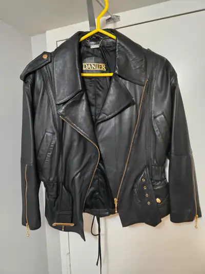 Like New Danier womans extra small black leather biker jacket, View more