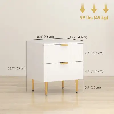 White Bedside Table, Modern Nightstand with 2 Drawers, Side End , View more