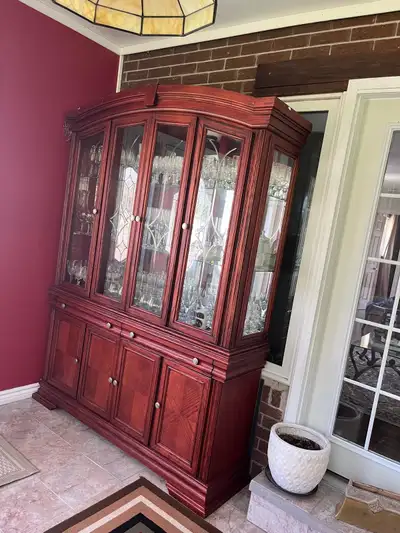 Vintage China Cabinet with light and background mirror, View more