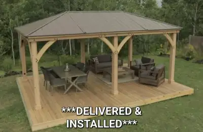 12x20 ALL WOOD GAZEBO DELIVERED AND INSTALLED Whats included: Unit plus all hardware, comes pre-stai...