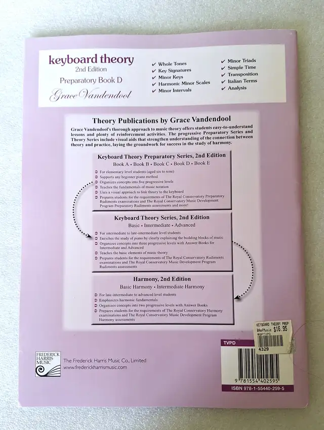 Grace Vandendool KEYBOARD THEORY Prep Book D - 2nd Edition in Pianos & Keyboards in City of Toronto - Image 3