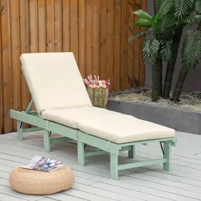 Wooden Folding Chaise Lounge, Outdoor Chaise Lounge Chair, Garden Reclining Tanning Chair with 4 Adj...