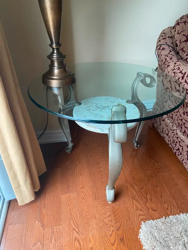Exquisite Glass Coffee with marble shelf and 2 End Tables62863270251267123