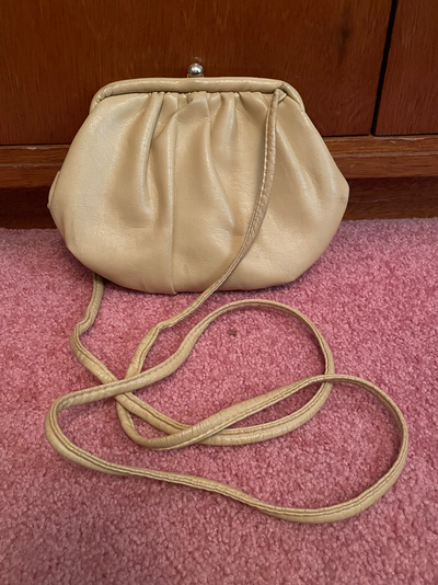 Antique 60s Ivory Cream Leather Mini Shoulder Bag Purse, View more