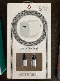 18W USB-C Fast Charger w USB-C Cable [NEW]