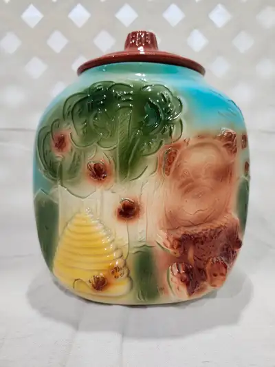 Vintage American Bisque Honey Bear & Beehive Flasher Cookie Jar, View more