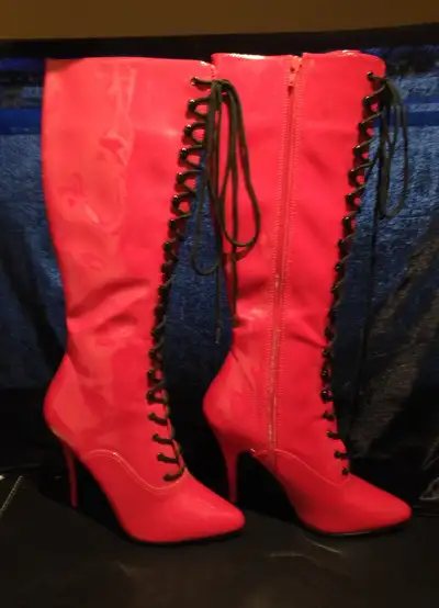 VINTAGE RED PATENT LEATHER SEXY BOOTS, View more