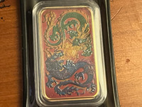 Silver Rectangle Dragon Fire Colour Gold Gilded MINTAGE100 bars!