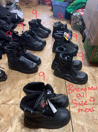 Various pairs of new size 9 steel toe work boots/50.00 pr