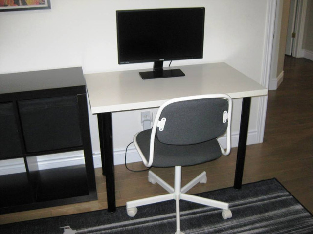 Ikea Bedroom Size Work Table Desk Plus Grey Fabric Swivel Chair in Desks in Kitchener / Waterloo - Image 2