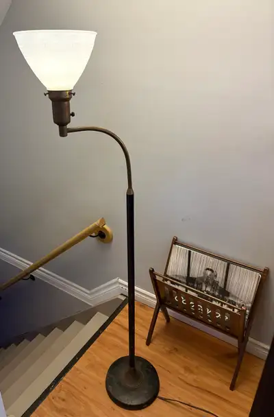 MCM Floor Lamp w/ Textured Milk Glass Torchiere Shade, View more