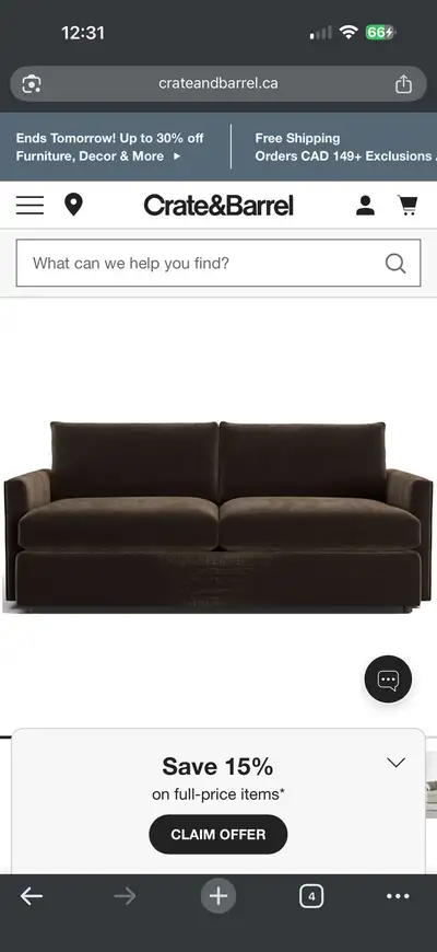 Crate and Barrel Couch Brown, View more