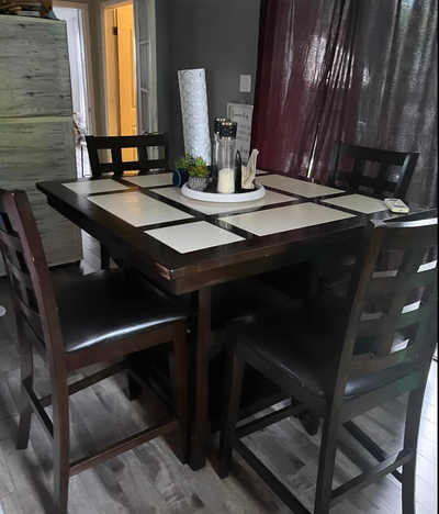 Tall Wood Kitchen Table with 4 High Chairs, View more