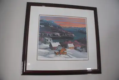 Belle lithographie de Vladimir Horik. Titre : Baie St-Paul. Grandeur du cadre : 29 X 27 pouces. Enca...